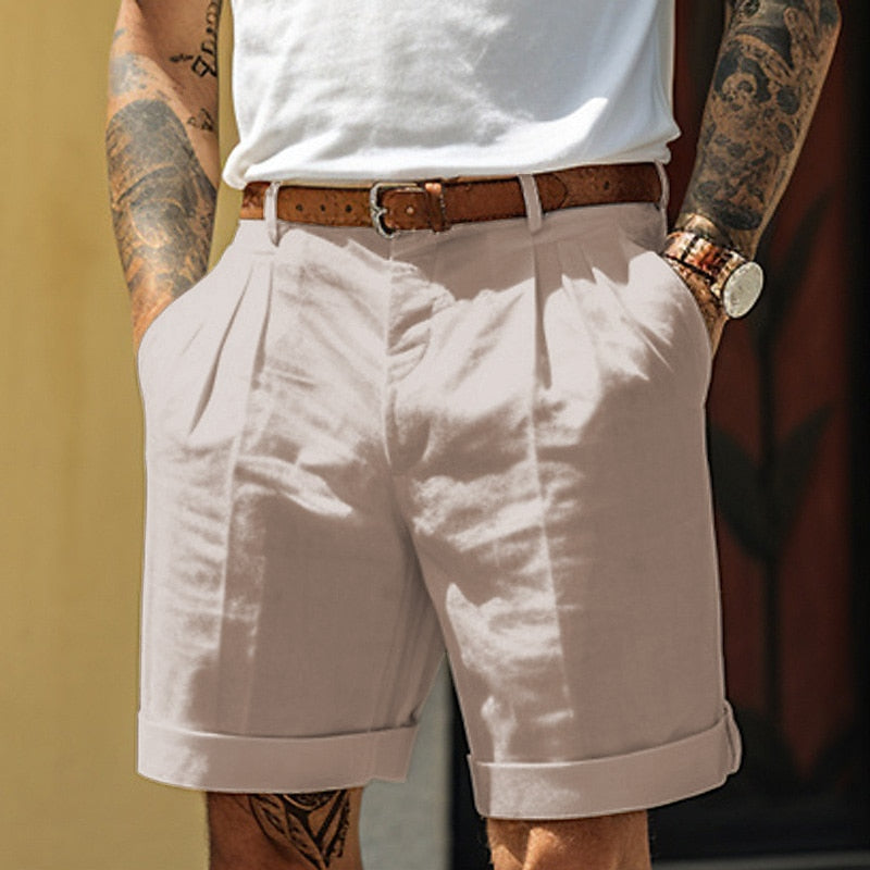 Shorts en coton homme élégants avec plis et poches latérales 2
