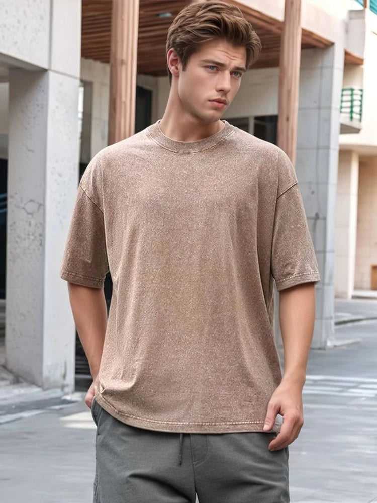 T-Shirt Oversize Homme en Coton Lourd Style Vintage 4