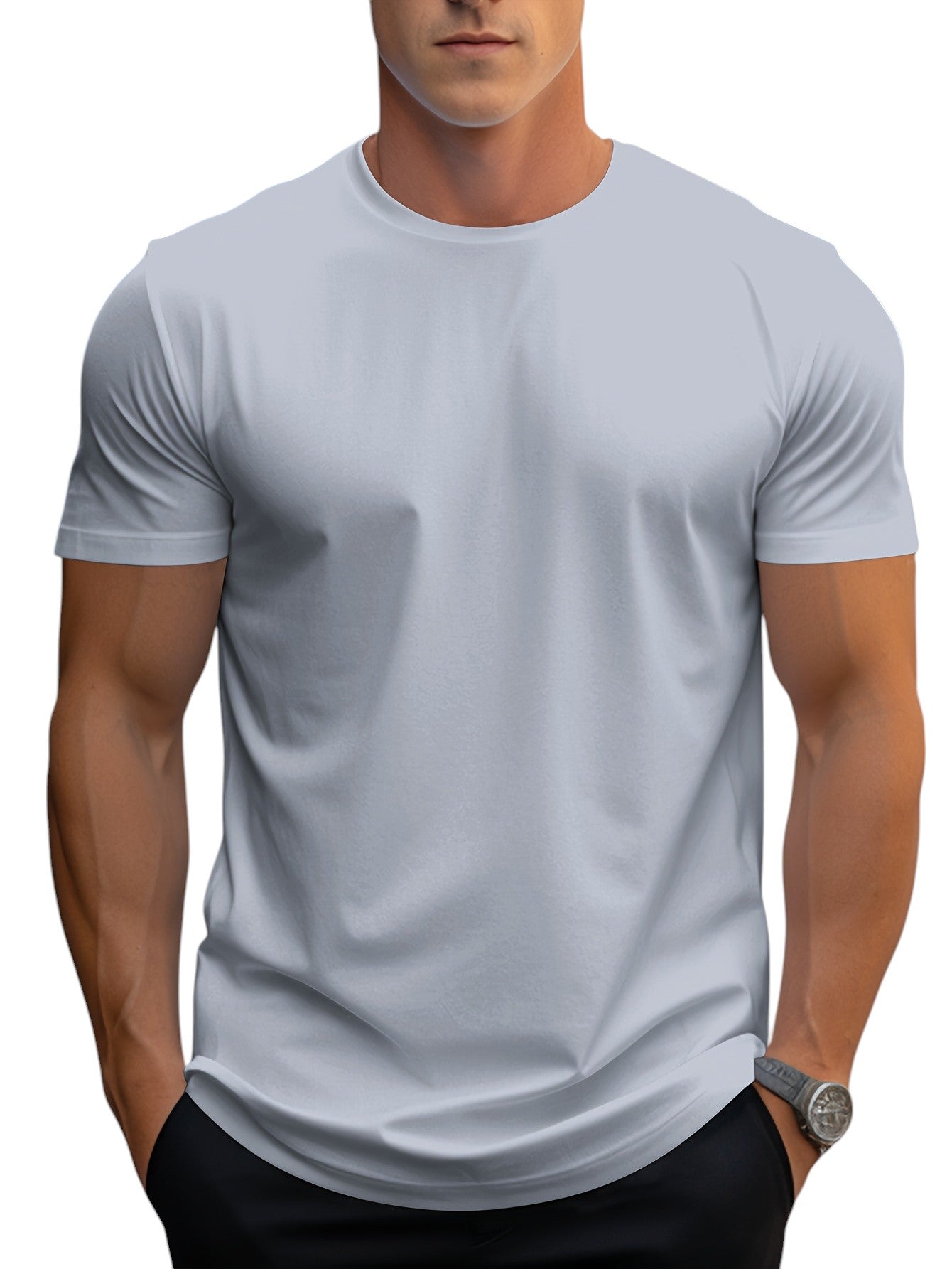 T-shirt basique en coton pour homme, coupe régulière 17