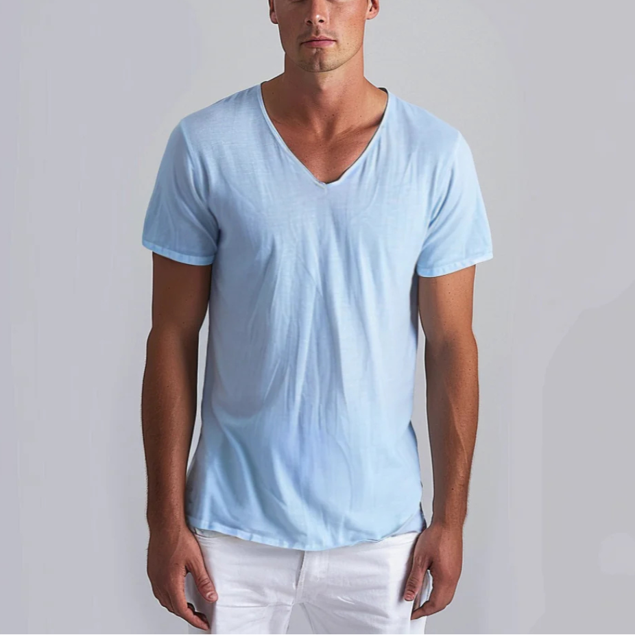 T-shirt en coton homme col en V léger et respirant 1