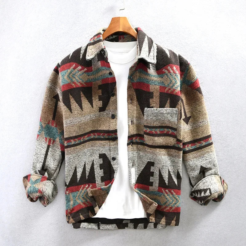 Veste chemise vintage en laine pour homme avec motif aztèque 0