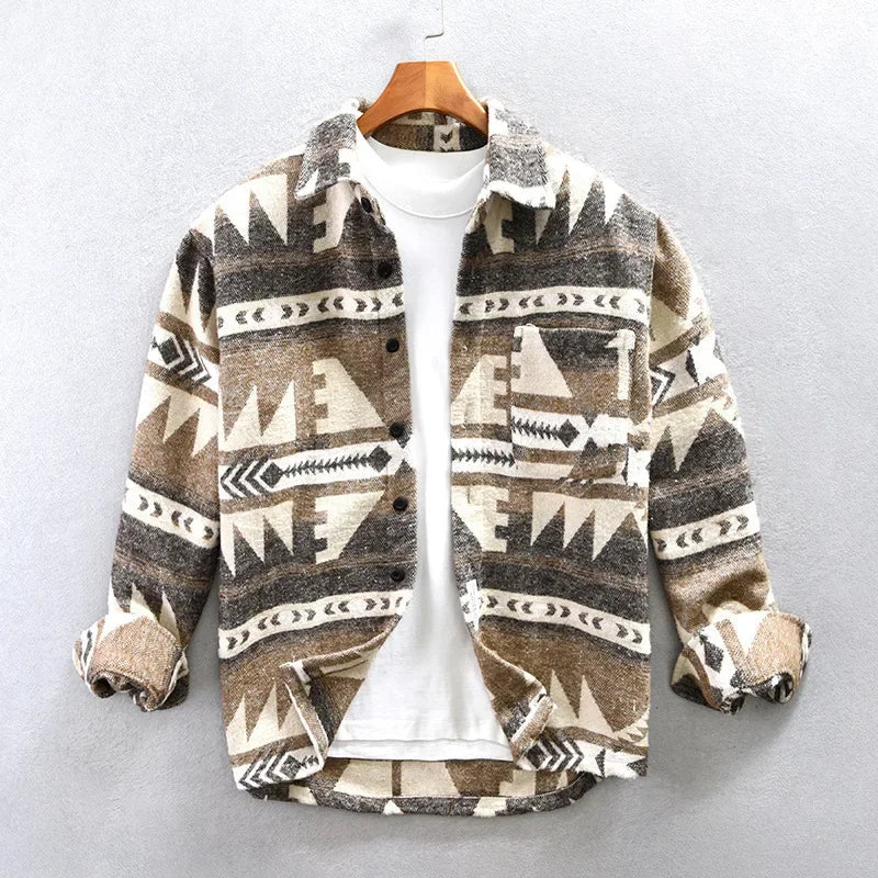 Veste chemise vintage en laine pour homme avec motif aztèque 1