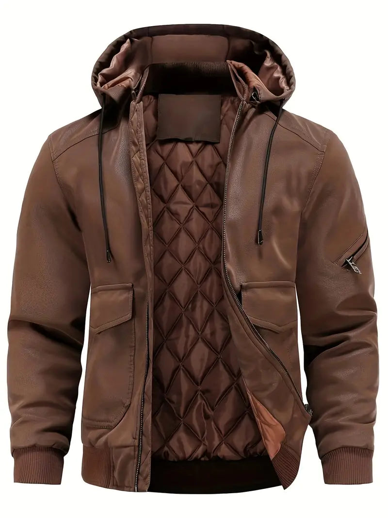 Veste en cuir homme élégante avec capuche pour l'hiver 0