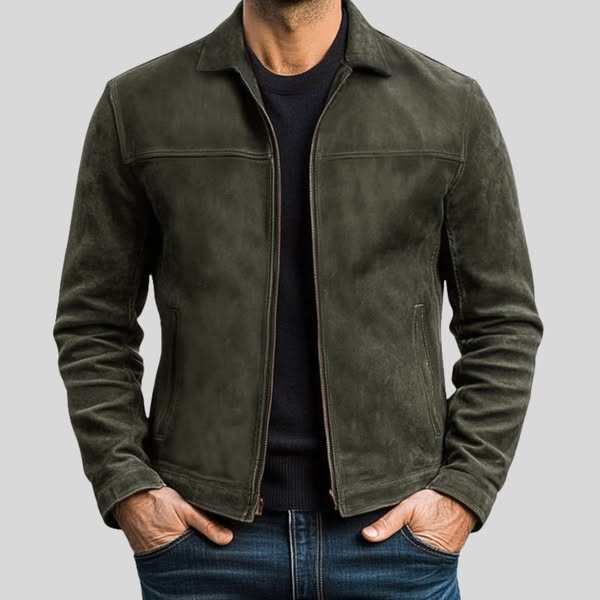 Veste en cuir vintage homme avec fermeture éclair et poches 2