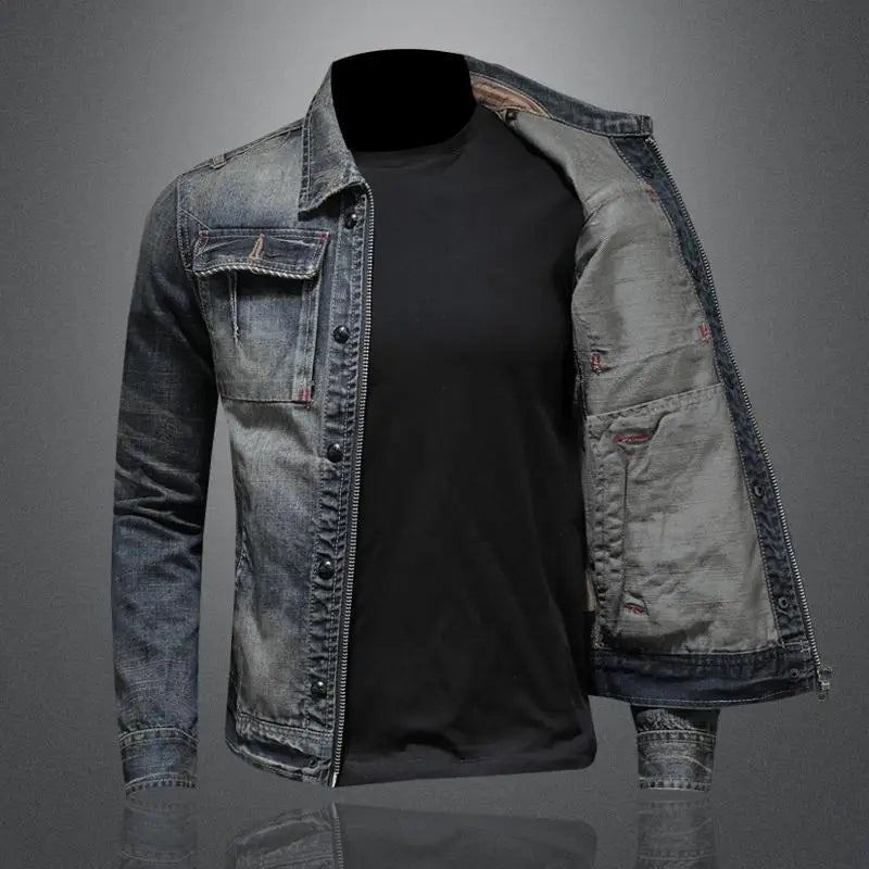 Veste en denim homme rétro pour le printemps en jean de qualité 1