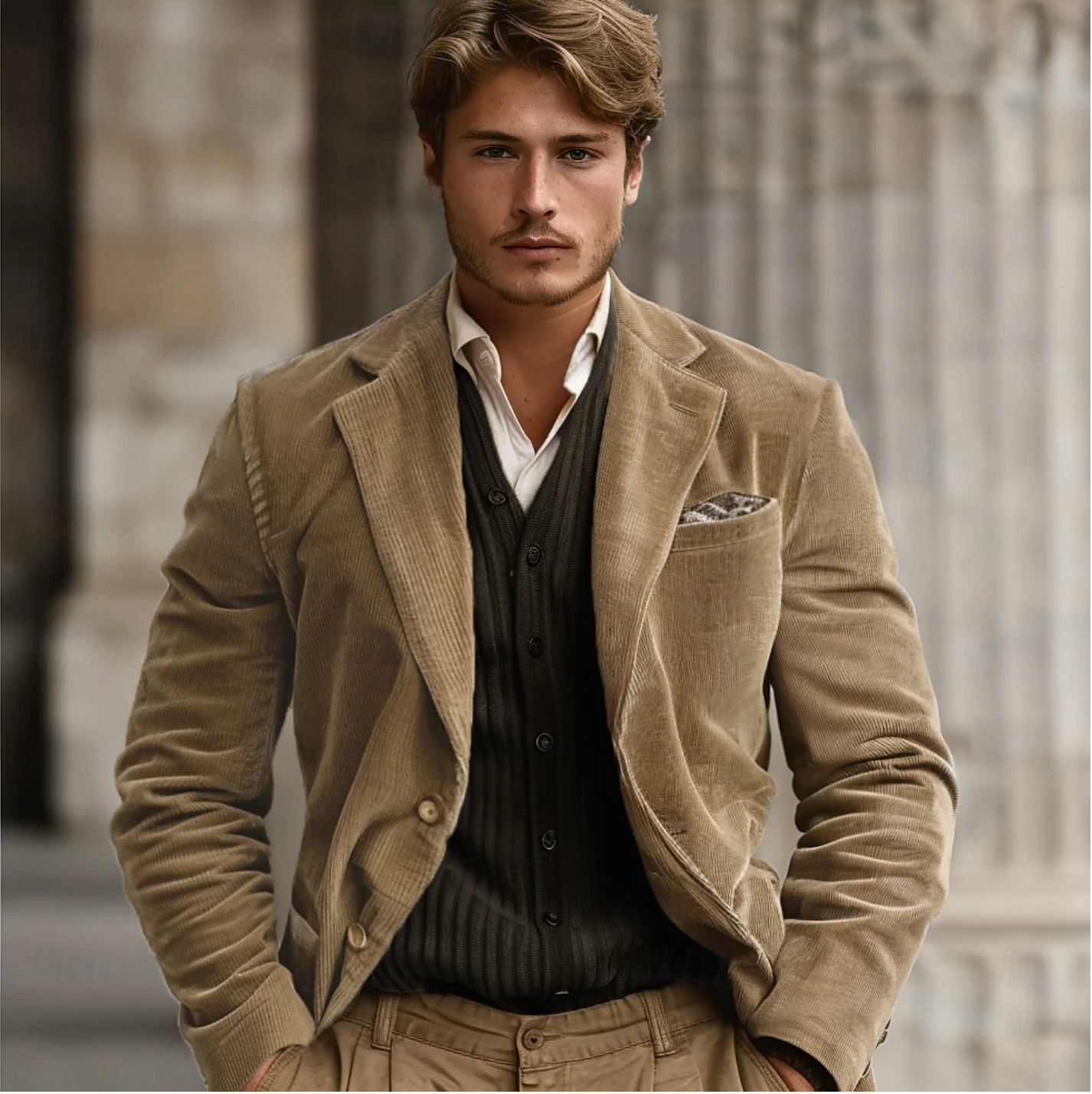 Veste en velours côtelé khaki pour homme élégante et confortable 0